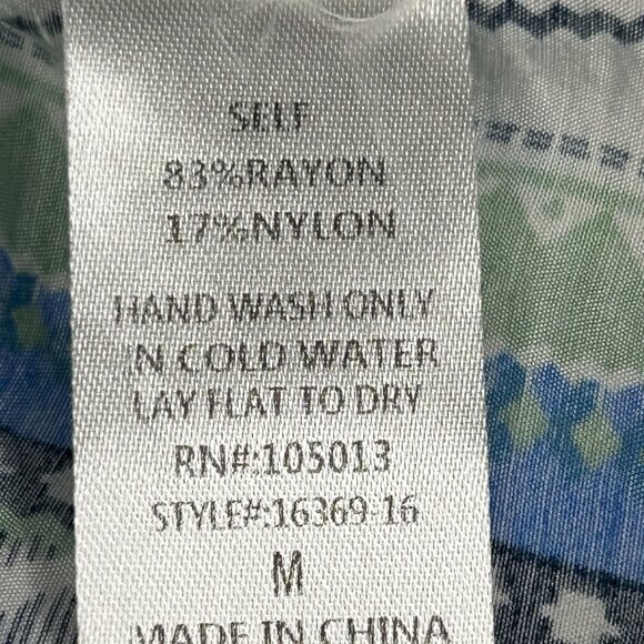 Savanna Jane Top Womens Medium Blue Green Embroidered Floral Boho Blouse Striped - Picture 4 of 8